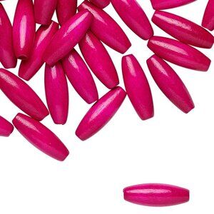 Bulk Lot Vintage West Germany Lacquered Fuchsia Pink 15x5 Oval Wood Beads 50 pcs